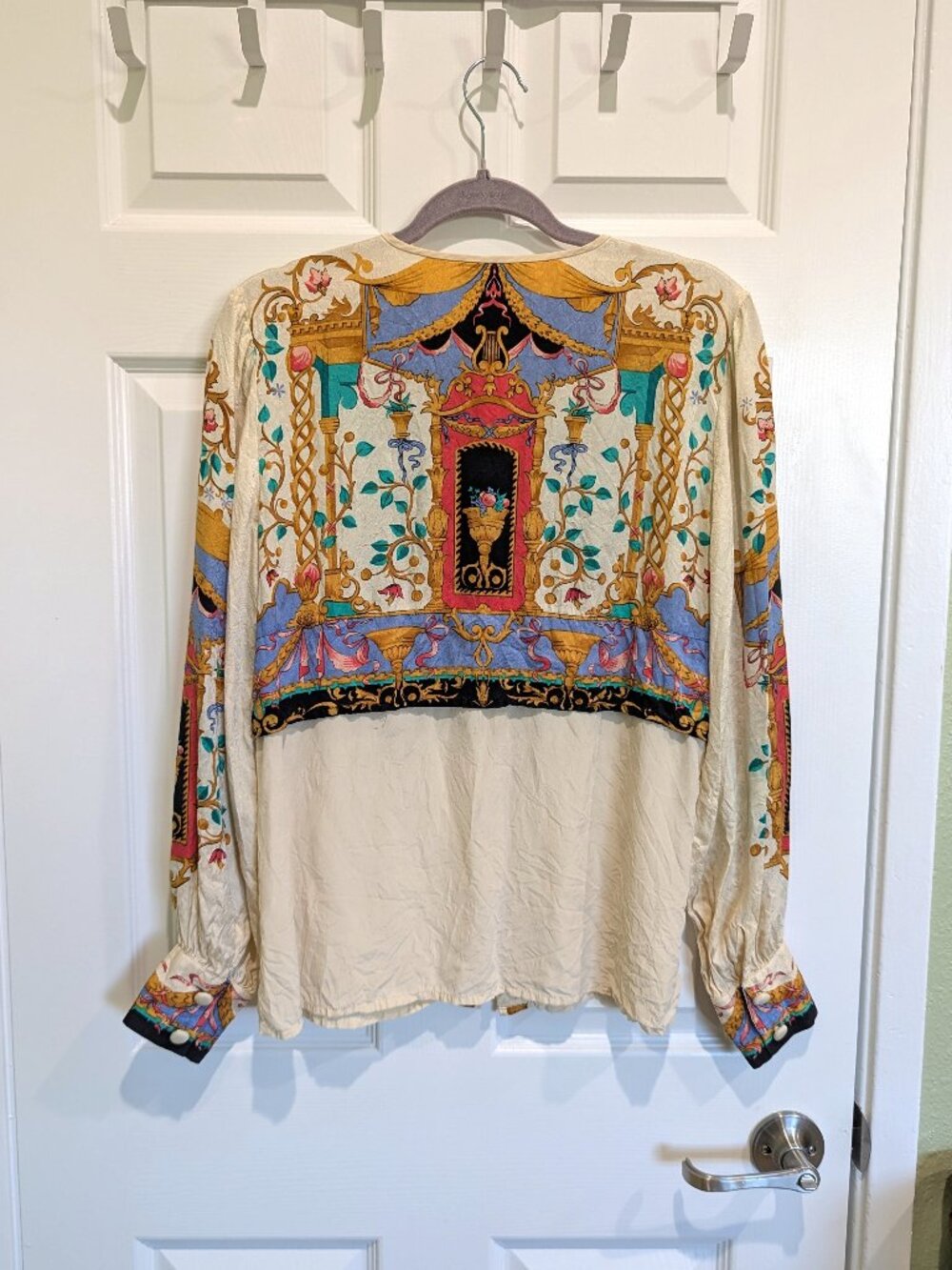 Vintage Adrianna Papell Scarf Print Silk Blouse - Picture 2 of 7